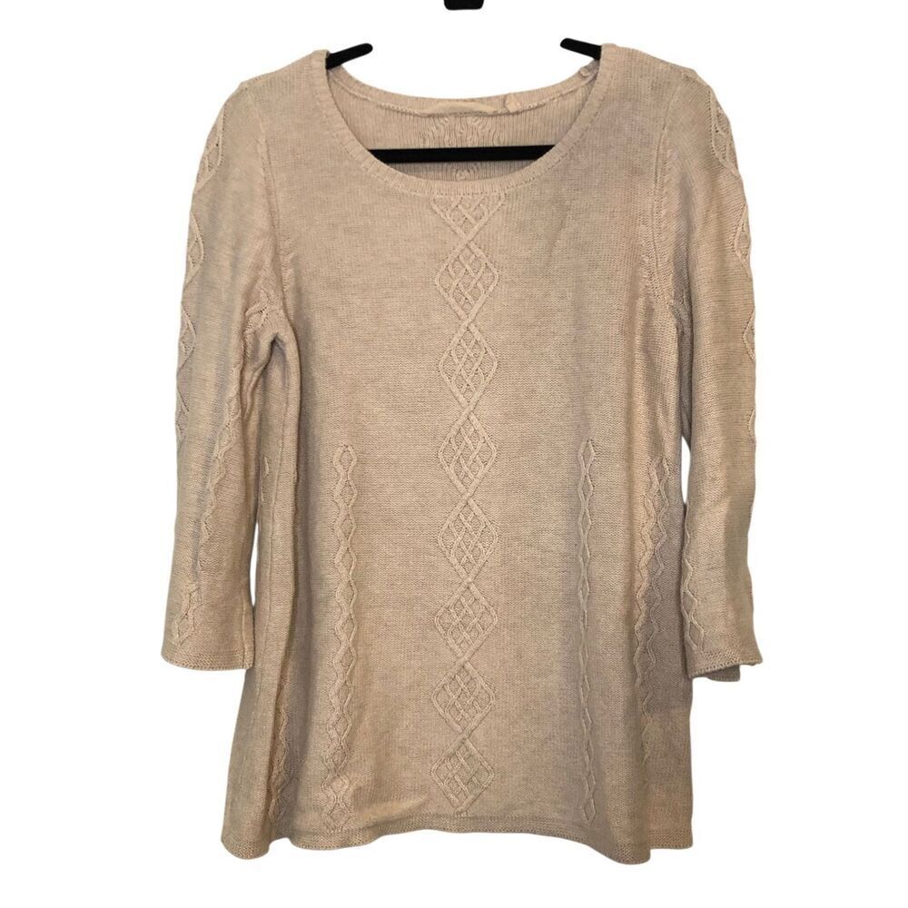 Soft Surroundings Bell Sleeve Cable Sweater Sz S cotton silk cashmere blend mini
